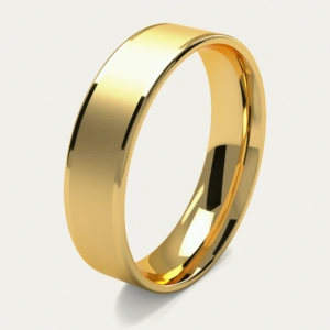 Classic Brushed and Polished Yellow Gold Mens Wedding Band