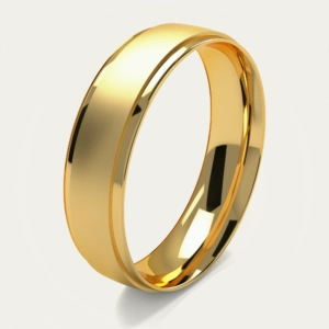 Distinctive Brushed and Polished Yellow Gold Mens Wedding Ring