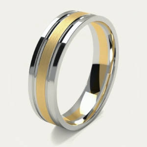Polished White and Yellow Gold Patterned Men's Wedding Ring