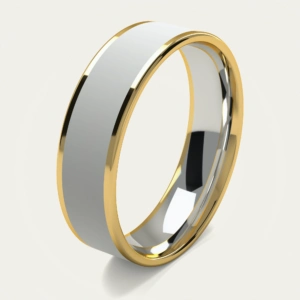 Brushed White Gold Center and Polished Yellow Gold Edges Men's Wedding Ring