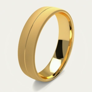 Yellow Gold Brushed and Polished Men's Wedding Ring with Central Groove