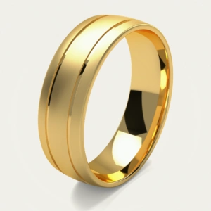 Brushed and Polished Yellow Gold Mens Wedding Ring