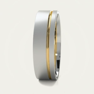 Brushed White and Yellow Gold Offset Groove Mens Wedding Ring Brushed White and Yellow Gold Offset Groove Mens Wedding Ring
