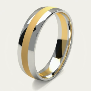 Polished White Gold Mens Wedding Ring with Satin Yellow Gold Centreline