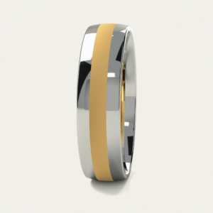 Polished White Gold Mens Wedding Ring with Satin Yellow Gold Centreline Polished White Gold Mens Wedding Ring with Satin Yellow Gold Centreline