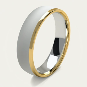 Brushed White Gold Mens Wedding Ring with Polished Yellow Gold Edge
