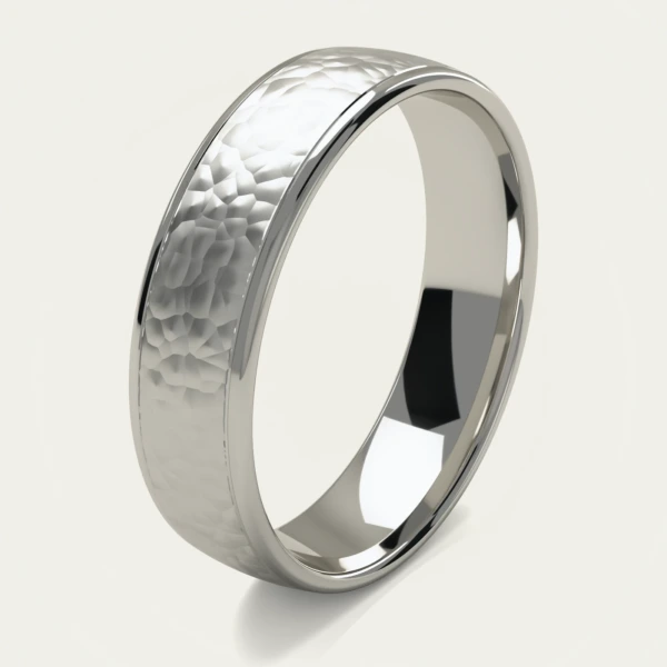 Brilliant Platinum Hammered Men's Wedding Ring Brilliant Platinum Hammered Men's Wedding Ring