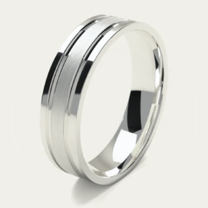 Brushed and Polished Grooved 925 Sterling Silver Men's Ring