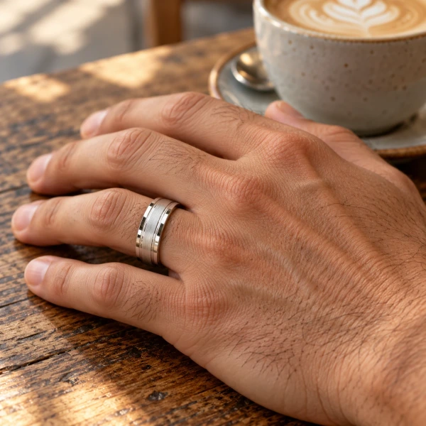 Brushed and Polished Grooved 925 Sterling Silver Mens Ring Brushed and Polished Grooved 925 Sterling Silver Mens Ring