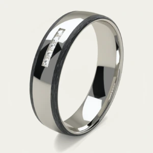 Platinum Carbon Fiber Five Diamond Men's Ring