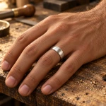 Classic Brushed White Gold Domed Mens Wedding Ring