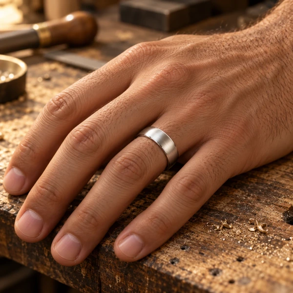 Classic Brushed White Gold Domed Mens Wedding Ring Classic Brushed White Gold Domed Mens Wedding Ring