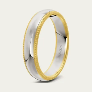 The Milgrain-Edge Domed Tri-Colour Mens Wedding Ring, white and yellow gold The Milgrain-Edge Domed Tri-Colour Mens Wedding Ring, white and yellow gold