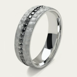 The Black Diamond Full-Channel Hammered Men's Wedding Ring