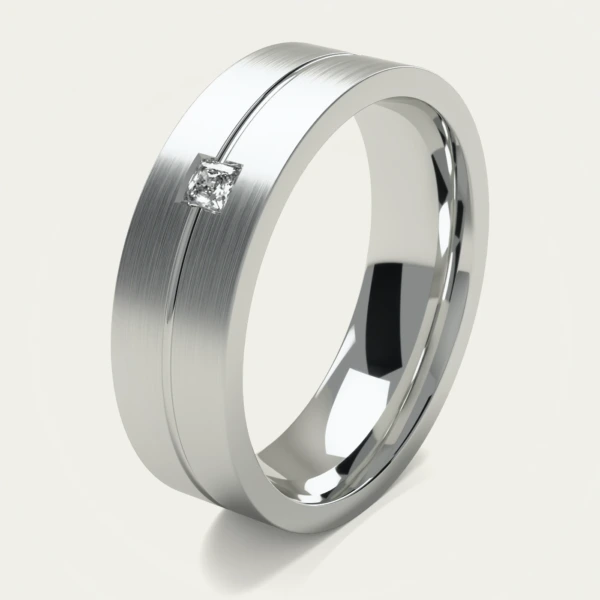 The Princess Solitaire Brushed Men's Engagement Ring The Princess Solitaire Brushed Men's Engagement Ring